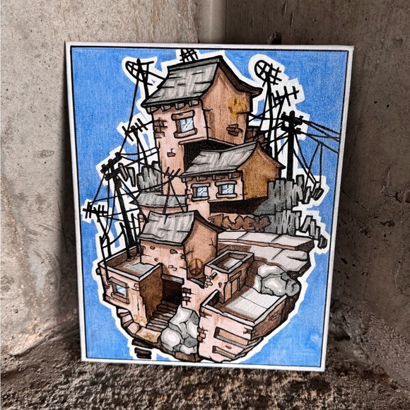 Original Art “Hood Up High” Urban Art Mixed Media Canvas Framed 8x10 - Picture 5 of 8